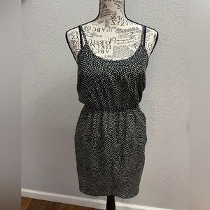 Polka dot slip dress with split skirt